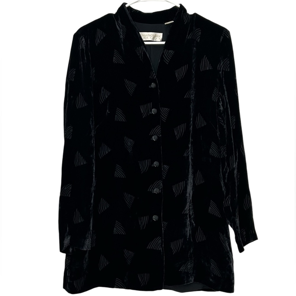 Dana Buchman Long Velvet Jacket Button Up Top Size 8